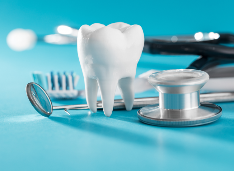 tooth surrounded by dental equipment